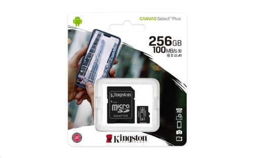 Kingston CANVAS SELECT PLUS/micro SDXC/256GB/100MBps/UHS-I U3 / Class 10/+ Adaptér