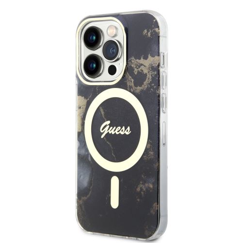 Guess Marble IML MagSafe Kompatibilní Zadní Kryt pre iPhone 13 Pro Black