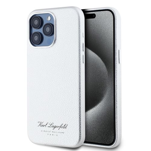 Karl Lagerfeld Grained PU Hotel RSG Zadní Kryt pre iPhone 15 Pro Max Grey