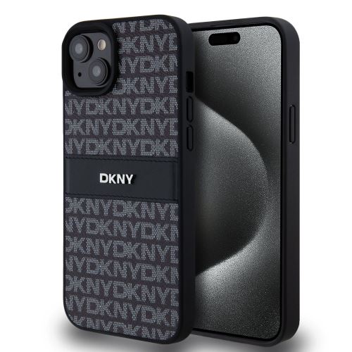 DKNY PU Leather Repeat Pattern Tonal Stripe Zadní Kryt pre iPhone 15 Plus Black