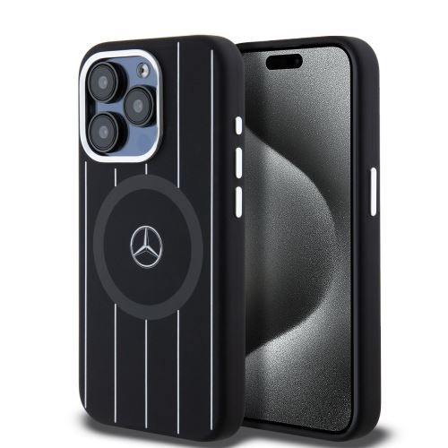 Mercedes Liquid Silicon Stripes Pattern MagSafe Zadní Kryt pre iPhone 15 Pro Black