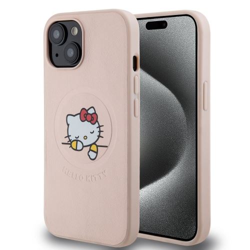 Hello Kitty PU Kitty Asleep Logo MagSafe Zadní Kryt pre iPhone 15 Pink