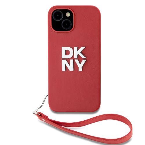 DKNY PU Leather Stack Logo Wrist Strap Zadní Kryt pre iPhone 13 Pink