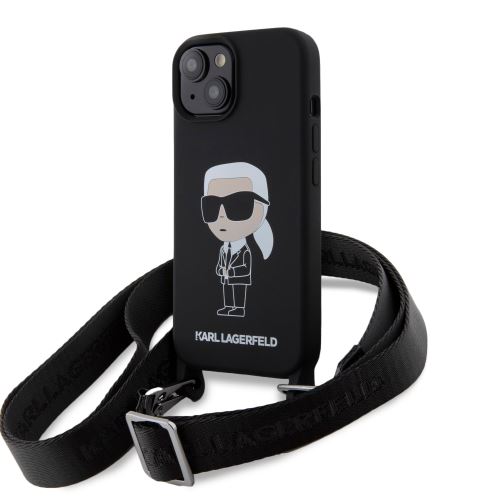 Karl Lagerfeld Liquid Silicone Crossbody Ikonik Zadní Kryt pre iPhone 15 Black