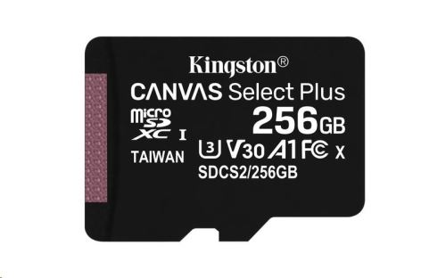256GB microSDXC Kingston Canvas Select Plus A1 CL10 100MB/s bez adapteru