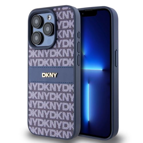 DKNY PU Leather Repeat Pattern Tonal Stripe Zadní Kryt pre iPhone 15 Pro Blue
