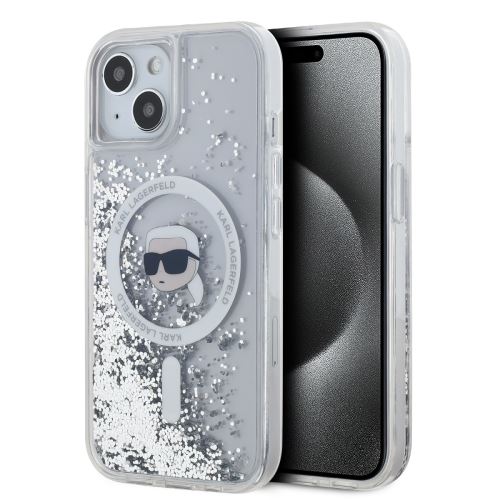 Karl Lagerfeld Liquid Glitter Karl Head Magsafe Zadní Kryt pre iPhone 15 Transparent