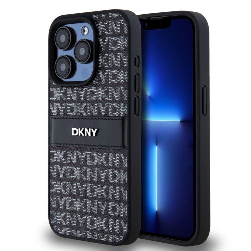DKNY PU Leather Repeat Pattern Tonal Stripe Zadní Kryt pre iPhone 15 Pro Max Black