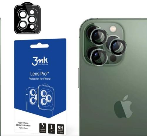 3mk tvrzené sklo Lens Pro ochrana kamery pre Apple iPhone 13 Pro / iPhone 13 Pro Max, zele