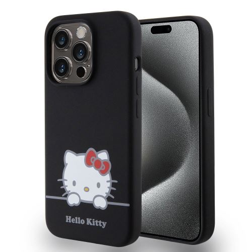 Hello Kitty Liquid Silicone Daydreaming Logo Zadní Kryt pre iPhone 15 Pro Black