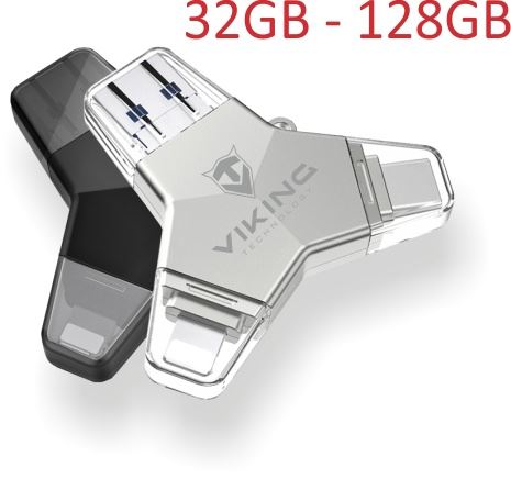 VIKING USB FLASH DISK 3.0 4v1 128GB, S KONCOVKOU APPLE LIGHTNING, USB-C, MICRO USB, USB3.0
