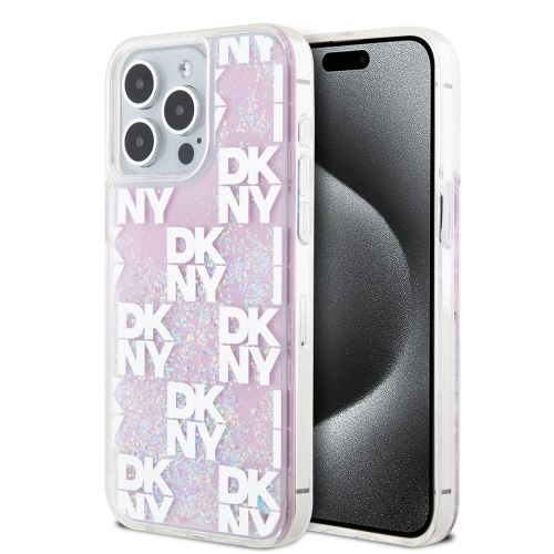 DKNY Liquid Glitter Checkered Pattern Zadní Kryt pre iPhone 15 Pro Max Pink