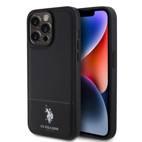 U.S. Polo PU Leather Mesh Pattern Double Horse Zadní Kryt pre iPhone 15 Pro Max Black