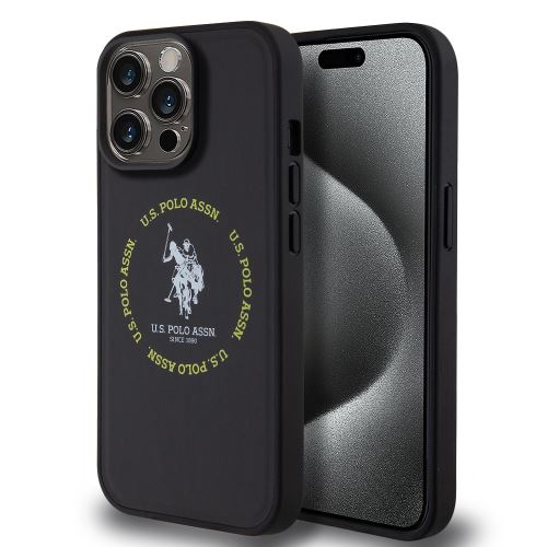 U.S. Polo PU Leather Printed Round Double Horse MagSafe Zadní Kryt pre iPhone 15 Pro Black