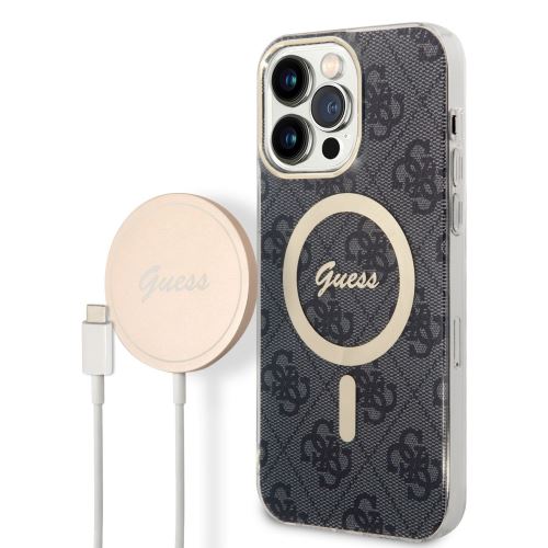 Guess 4G MagSafe Kompatibilní Zadní Kryt + Bezdrátová Nabíječka pre iPhone 14 Pro Max Black