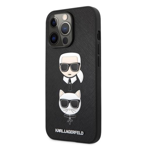 Karl Lagerfeld PU Saffiano Karl and Choupette Heads Kryt pro Apple iPhone 13 Pro Black