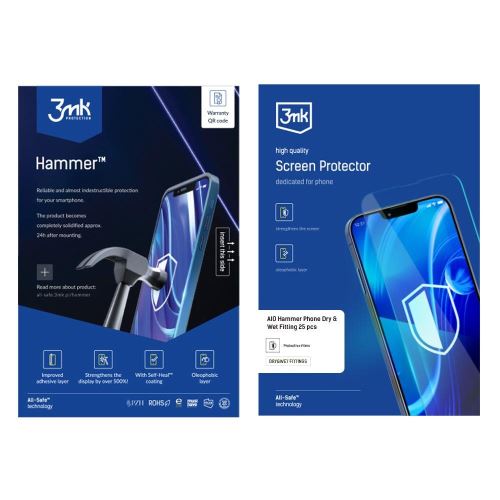 3mk All-Safe - AIO fólie Hammer Phone Dry & Wet Fitting, 25 ks