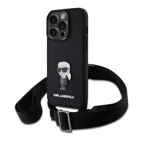 Karl Lagerfeld Saffiano Crossbody Metal Ikonik Zadní Kryt pre iPhone 15 Pro Black