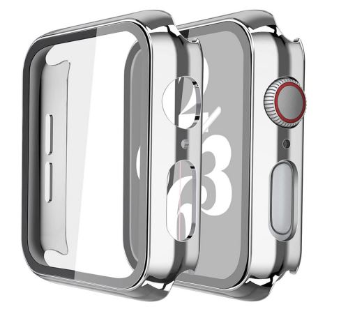 Apple Watch 44mm ochranné puzdro+tvrzené sklo lesklé stříbrné