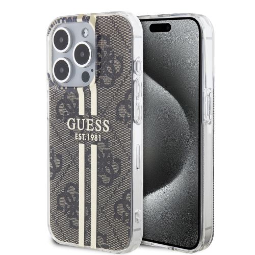 Guess IML 4G Gold Stripe Zadní Kryt pre iPhone 15 Pro Max Brown