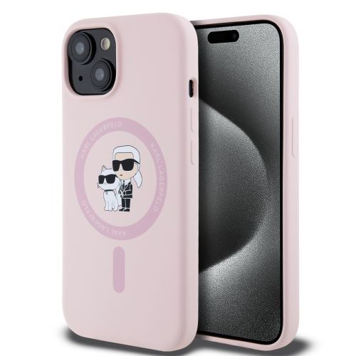 Karl Lagerfeld Liquid Silicone Karl and Choupette Magsafe Zadní Kryt pre iPhone 15 Pink