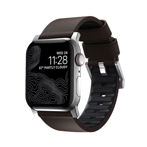 Nomad kožený remienok pre Apple Watch 42/44/45 mm - Active Pro Brown/Silver Hardware