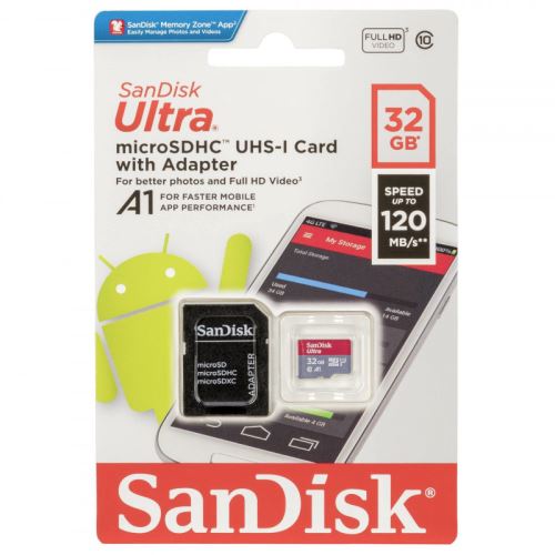 microSDXC 32GB SanDisk Ultra 120 MB/s A1 Class 10 UHS-I, s adaptérom