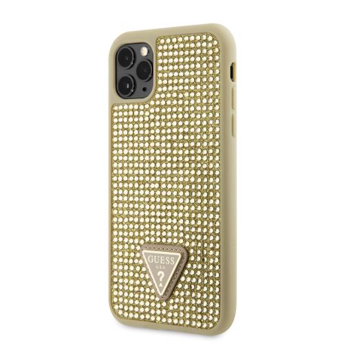 Guess Rhinestones Triangle Metal Logo Kryt pre iPhone 11 Pro Gold
