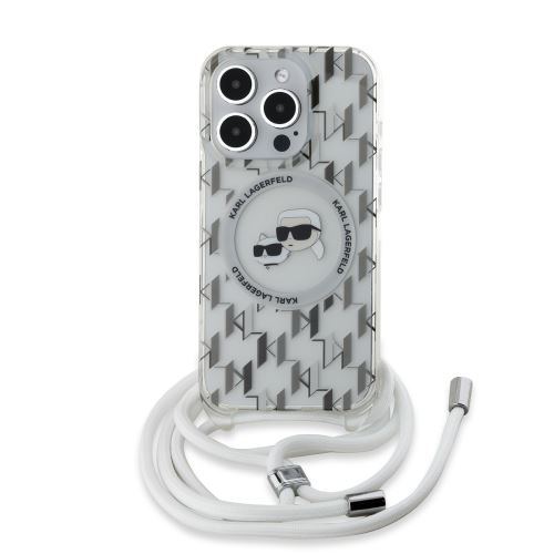 Karl Lagerfeld IML Monogram Crossbody K&CH Heads MagSafe Zadní Kryt pre iPhone 15 Pro Transparent