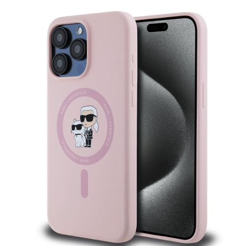 Karl Lagerfeld Liquid Silicone Karl and Choupette Magsafe Zadní Kryt pre iPhone 15 Pro Max Pink