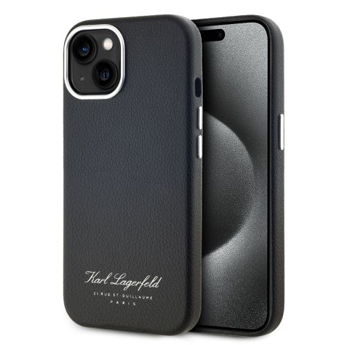 Karl Lagerfeld Grained PU Hotel RSG Zadní Kryt pre iPhone 15 Black