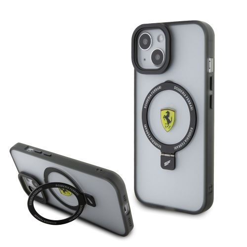 Ferrari Ring Stand MagSafe Zadní Kryt pre iPhone 15 Transparent/Black Outline