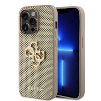 Guess PU Perforated 4G Glitter Metal Logo Zadní Kryt pre iPhone 15 Pro Gold