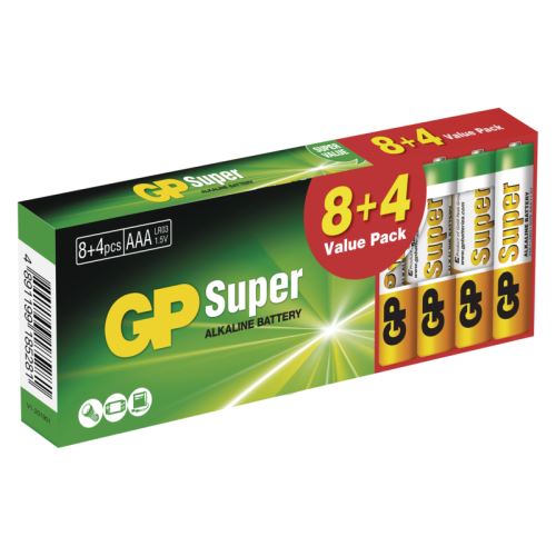 GP alkalická batéria SUPER AAA (LR03) 8+4DB