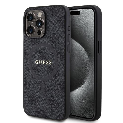 Guess PU Leather 4G Colored Ring MagSafe Zadní Kryt pre iPhone 15 Pro Max Black