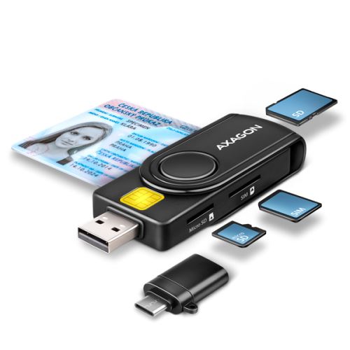 AXAGON CRE-SMP2A, USB-A + USB-C PocketReader 4-slot čtečka Smart card (eObčanka) + SD/micr