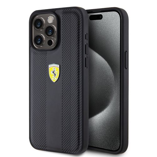 Ferrari PU Leather Hot Stamp Groove Pattern Zadní Kryt pre iPhone 15 Pro Max Black