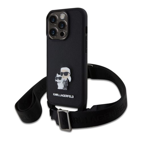Karl Lagerfeld Saffiano Crossbody Metal Karl and Choupette Zadní Kryt pre iPhone 15 Pro Black