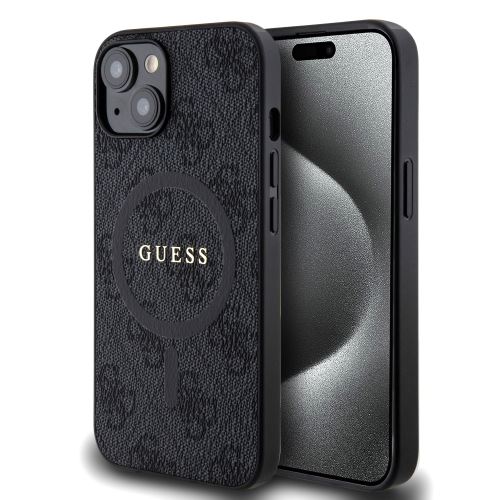 Guess PU Leather 4G Colored Ring MagSafe Zadní Kryt pre iPhone 14 Black