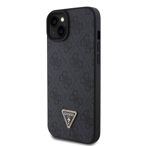 Guess PU 4G Strass Triangle Metal Logo Zadní Kryt pre iPhone 15 Plus