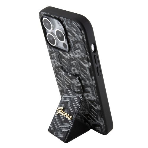 Guess PU Grip Stand G Cube Zadní Kryt pre iPhone 15 Pro Black