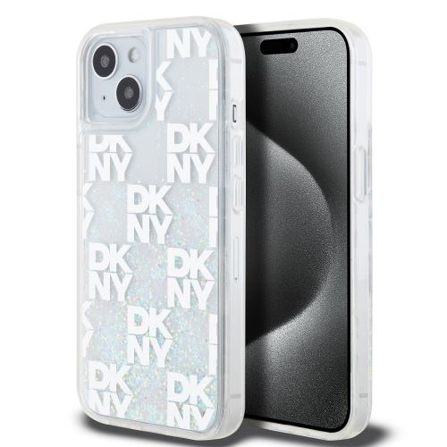 DKNY Liquid Glitter Checkered Pattern Zadní Kryt pre iPhone 15 Transparent