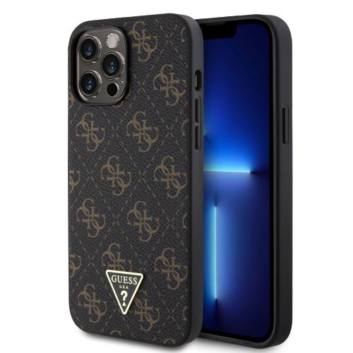 Guess PU Leather 4G Triangle Metal Logo Zadní Kryt pre iPhone 13 Pro Max Black