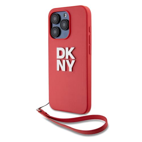 DKNY PU Leather Stack Logo Wrist Strap Zadní Kryt pre iPhone 14 Pro Max Pink