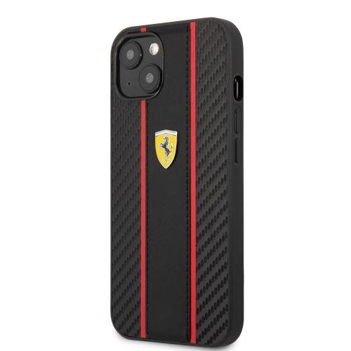 Ferrari PU Carbon Effect Metal Logo Zadní Kryt pre iPhone 14 Black