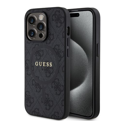 Guess PU Leather 4G Colored Ring MagSafe Zadní Kryt pre iPhone 14 Pro Black