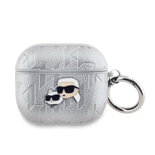 Karl Lagerfeld PU Embossed Karl and Choupette Heads puzdro pre AirPods Pro 2 Silver