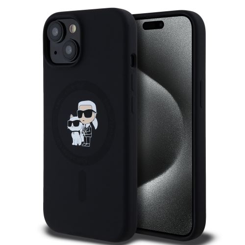 Karl Lagerfeld Liquid Silicone Karl and Choupette Magsafe Zadní Kryt pre iPhone 15 Black