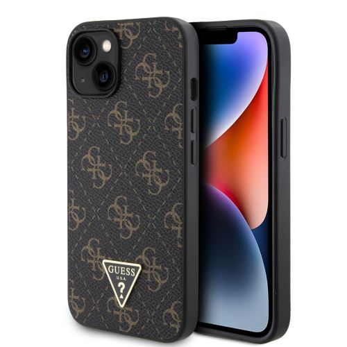 Guess PU Leather 4G Triangle Metal Logo Zadní Kryt pre iPhone 14 Black