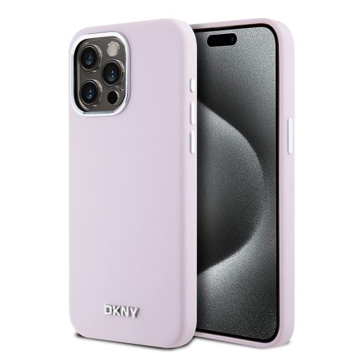DKNY Liquid Silicone Silver Metal Logo Magsafe Zadní Kryt pre iPhone 15 Pro Max Pink